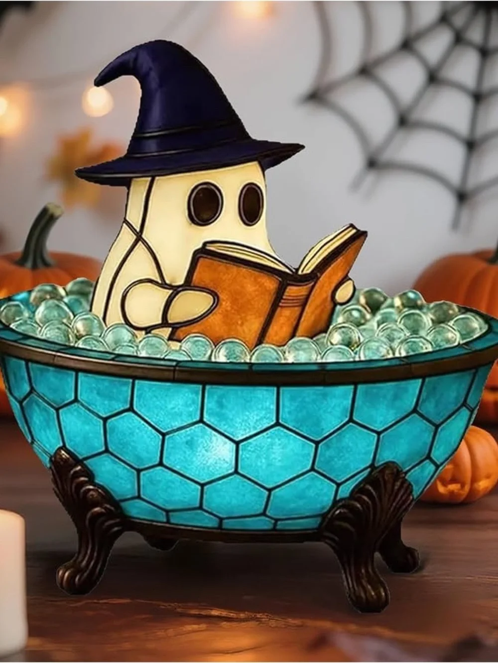 Halloween Ghost in Teal Mosaic Cauldron Accent Light